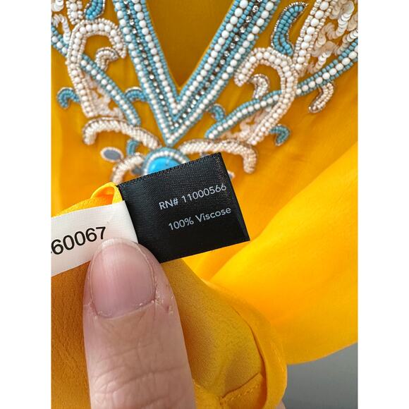BOSTON PROPER | Yellow Beaded Resort Tunic Top V-Neck | Medium - Picture 7 of 8